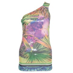 Roberto Cavalli Multicolor Floral Sequined One Shoulder Top S