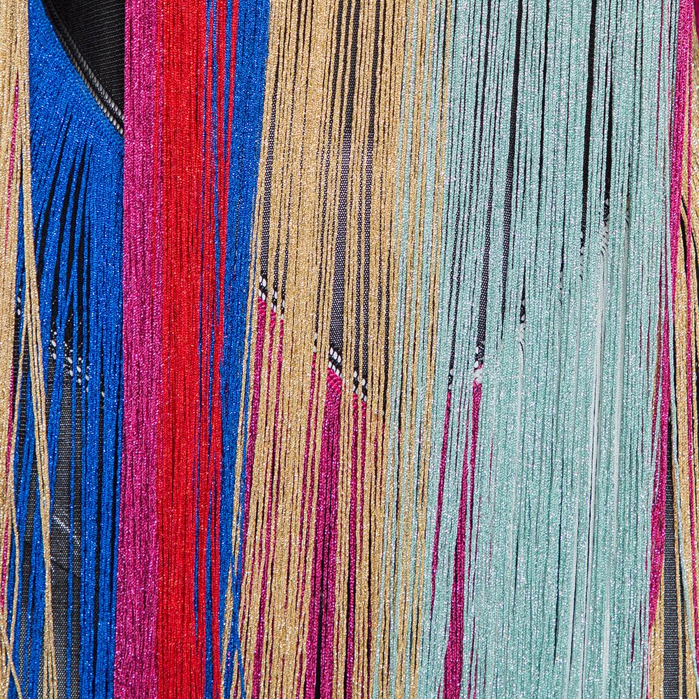 Roberto Cavalli Multicolor Knit Fringed Maxi Dress M In Excellent Condition For Sale In Dubai, Al Qouz 2