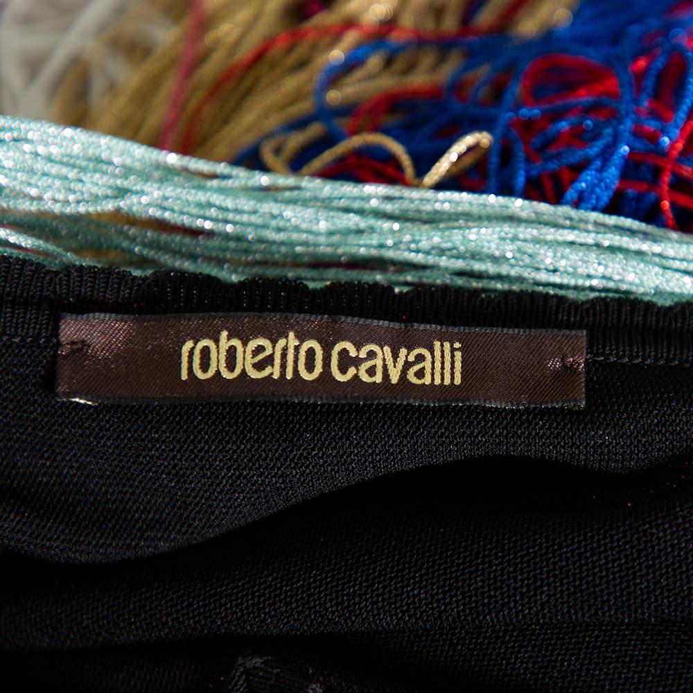 Roberto Cavalli Multicolor Knit Fringed Maxi Dress M For Sale 2