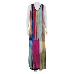Roberto Cavalli Multicolor Knit Fringed Maxi Dress M