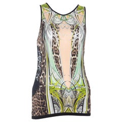 Roberto Cavalli Multicolor Leopard&Graphic Print Silk Jersey Lace Paneled Vest M