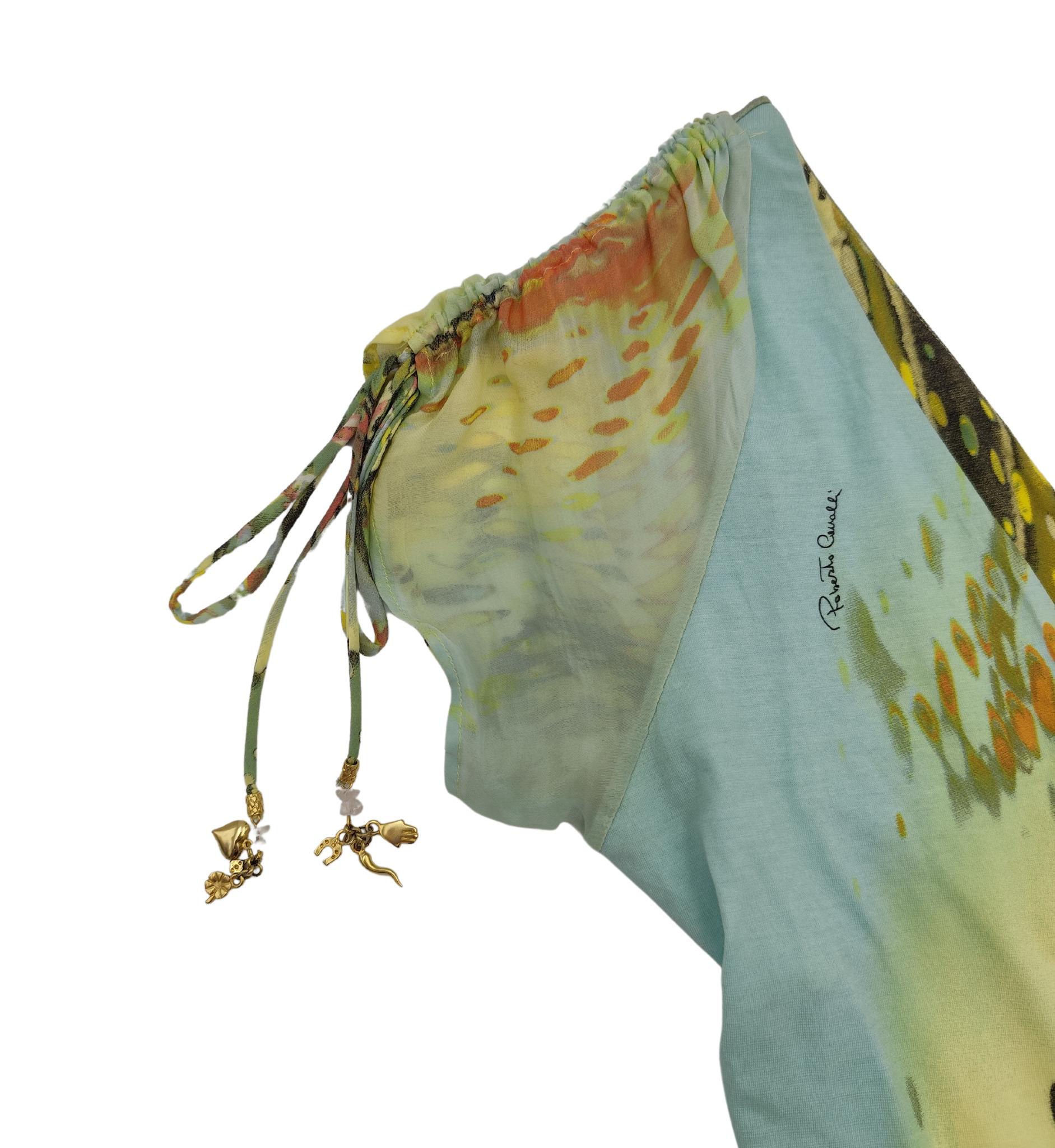 Roberto Cavalli Mehrfarbiges Oberteil mit Papagei-Druck im Angebot 2