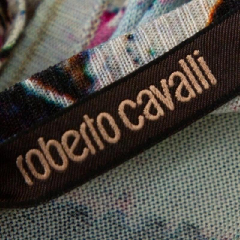 Gray Roberto Cavalli Multicolor Print Silk Knitted Tank Top L For Sale