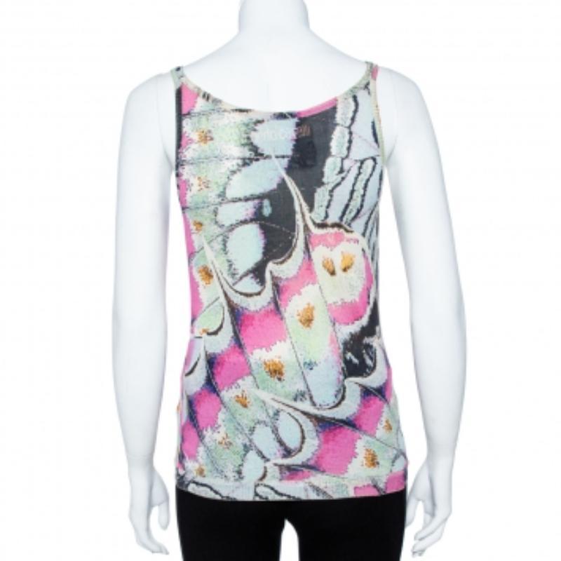 Women's Roberto Cavalli Multicolor Print Silk Knitted Tank Top L For Sale