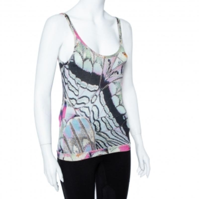 Roberto Cavalli Multicolor Print Silk Knitted Tank Top L For Sale 1