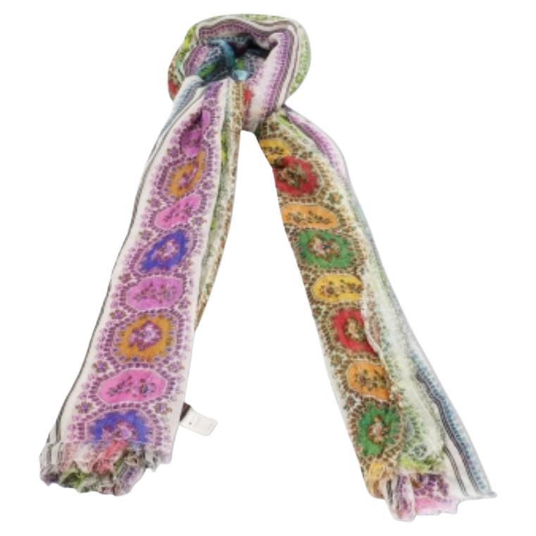 Roberto Cavalli - Écharpe à franges en cachemire imprimé multicolore en vente