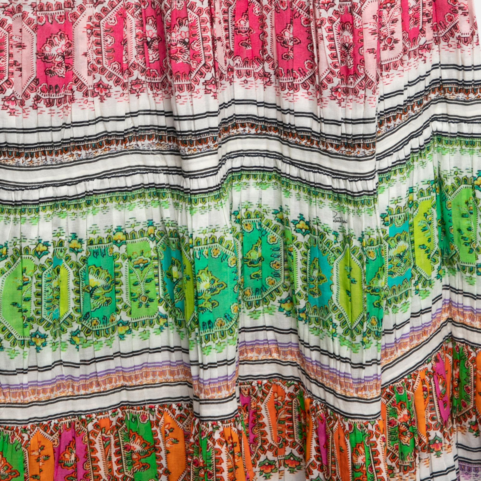 Brown Roberto Cavalli Multicolor Printed Cotton Maxi Skirt L For Sale