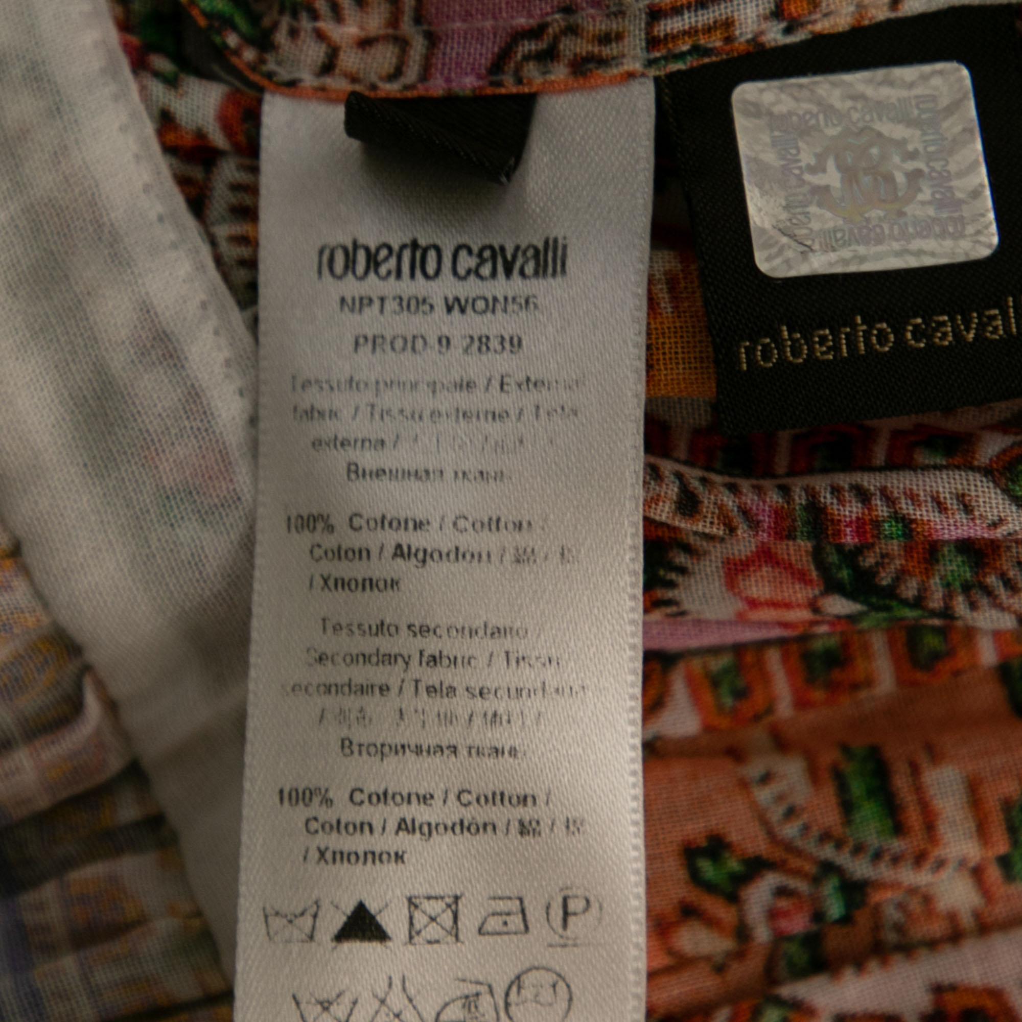 Roberto Cavalli Multicolor Printed Cotton Maxi Skirt L In Good Condition For Sale In Dubai, Al Qouz 2