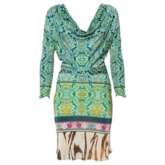 Roberto Cavalli Multicolor Printed Cowl Neck Long Sleeve Dress M