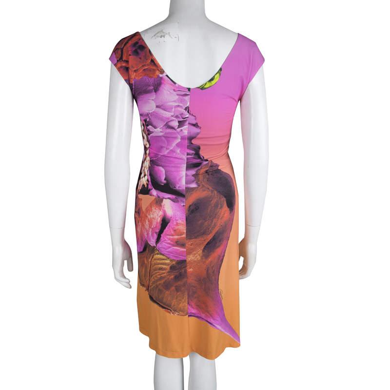 Roberto Cavalli Multicolor Printed Draped Dress S In Good Condition For Sale In Dubai, Al Qouz 2