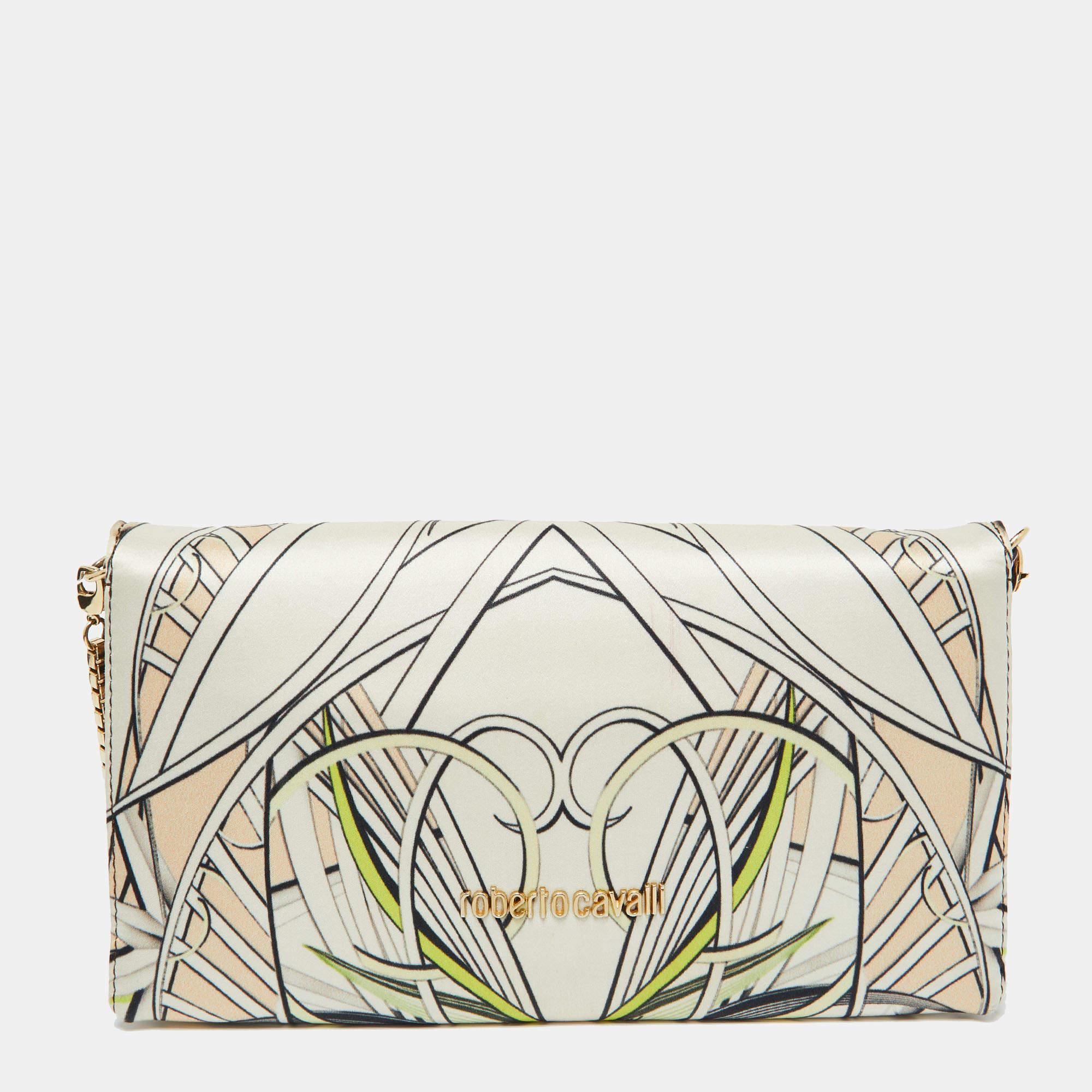Pochette à chaîne en tissu imprimé multicolore Roberto Cavalli Bon état - En vente à Dubai, Al Qouz 2