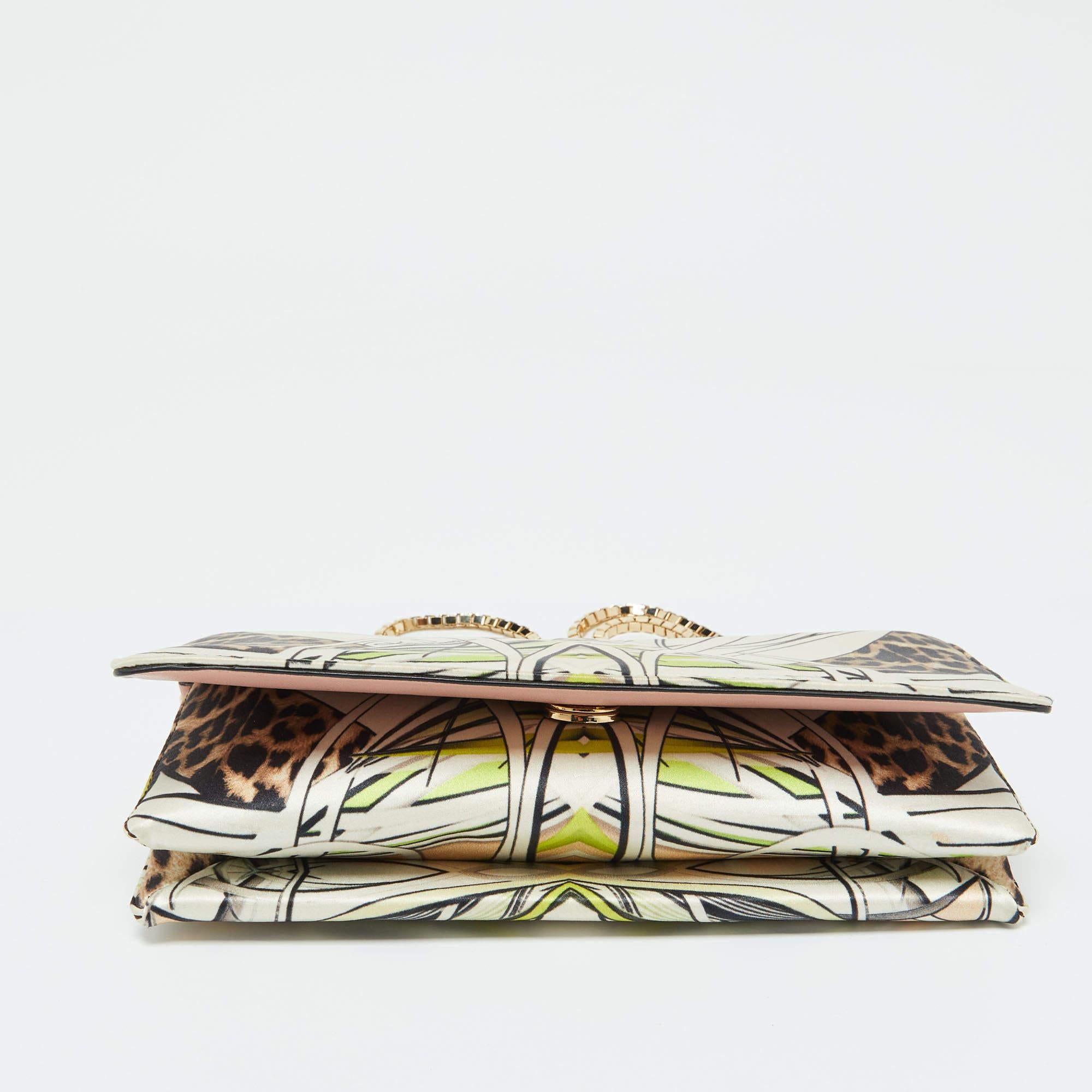 Pochette à chaîne en tissu imprimé multicolore Roberto Cavalli en vente 1