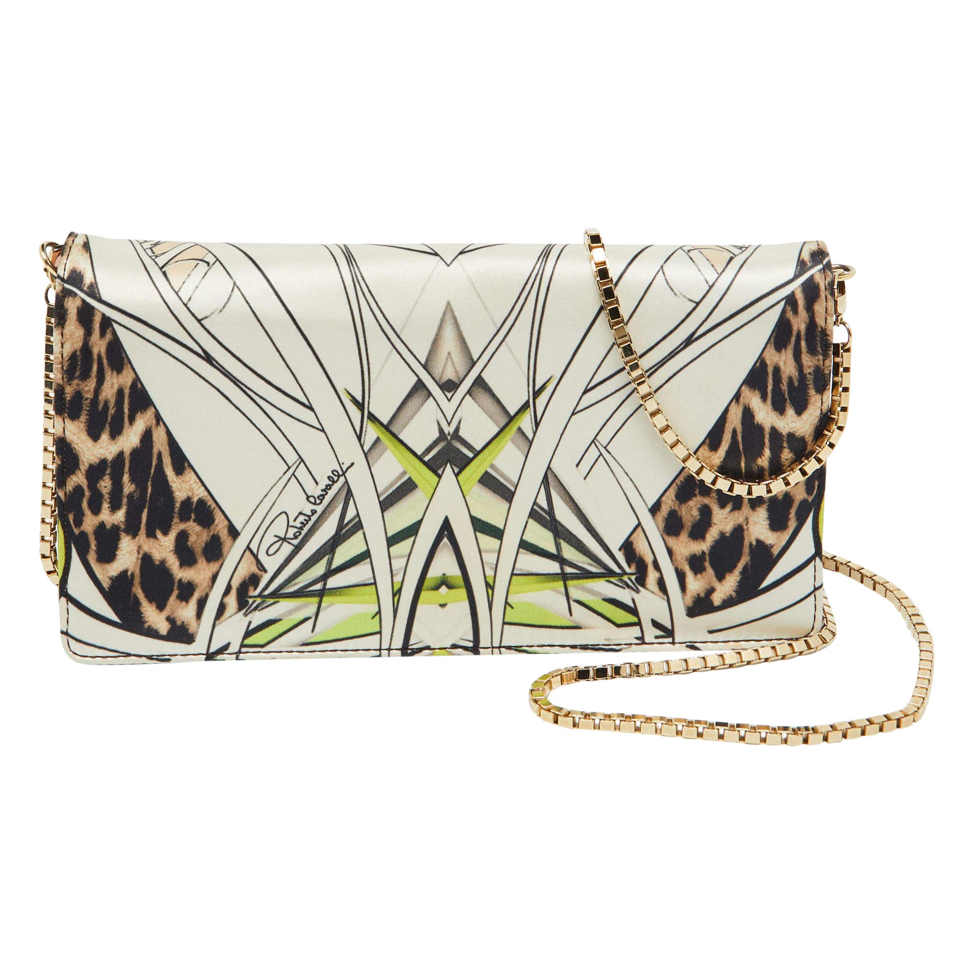 Roberto Cavalli Multicolor Printed Fabric Chain Clutch