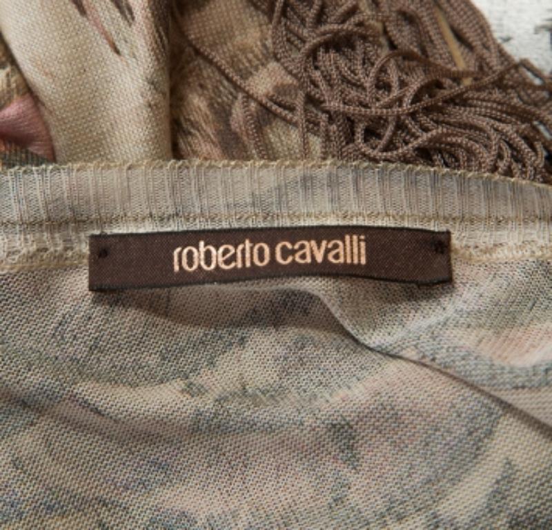 Roberto Cavalli Multicolore Imprimé Fringed Neckline V-Neck Top S.I.V.A. Pour femmes en vente