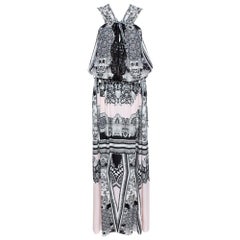 Roberto Cavalli Multicolor Printed Jersey Cutwork Neckline Detail Maxi Dress M