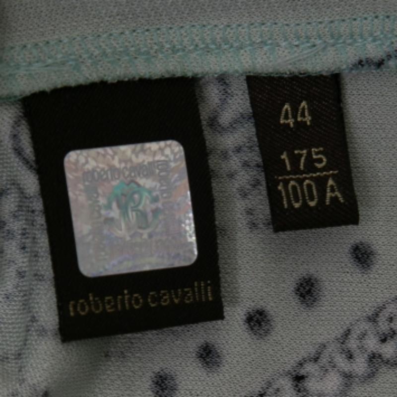 Donna Roberto Cavalli - Top in jersey stampato multicolore con bordi in pizzo M. in vendita