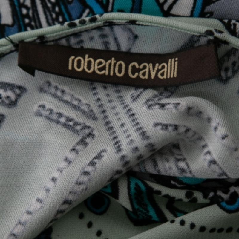 Roberto Cavalli - Top in jersey stampato multicolore con bordi in pizzo M. in vendita 1