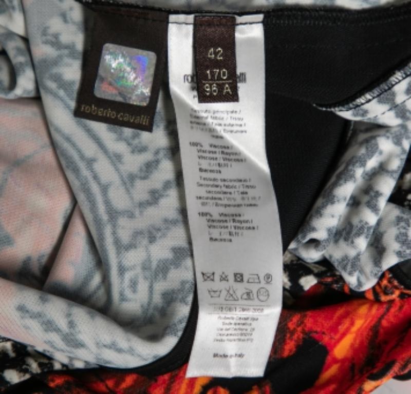 Brown Roberto Cavalli Multicolor Printed Jersey Long Sleeves Top M For Sale