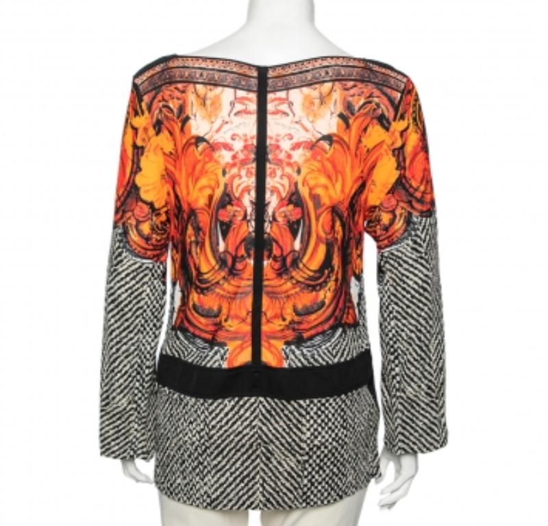 Women's Roberto Cavalli Multicolor Printed Jersey Long Sleeves Top M For Sale