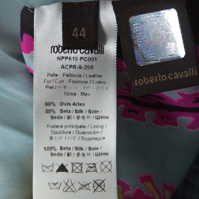 Roberto Cavalli Multicolor Printed Silk and Beige Suede Overlay Sleeveless Vest  In New Condition For Sale In Dubai, Al Qouz 2