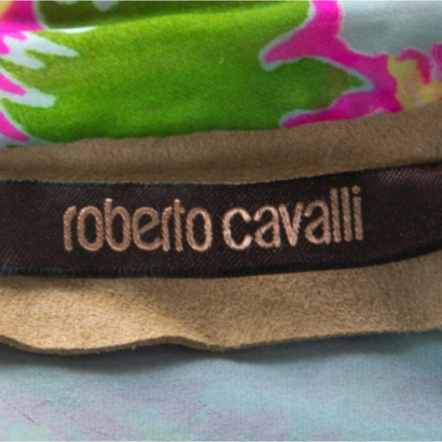 Roberto Cavalli Multicolor Printed Silk Beige Suede Overlay Sleeveless Vest M Damen im Angebot