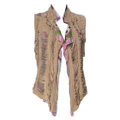Roberto Cavalli Multicolor Printed Silk & Beige Suede Overlay Sleeveless Vest M