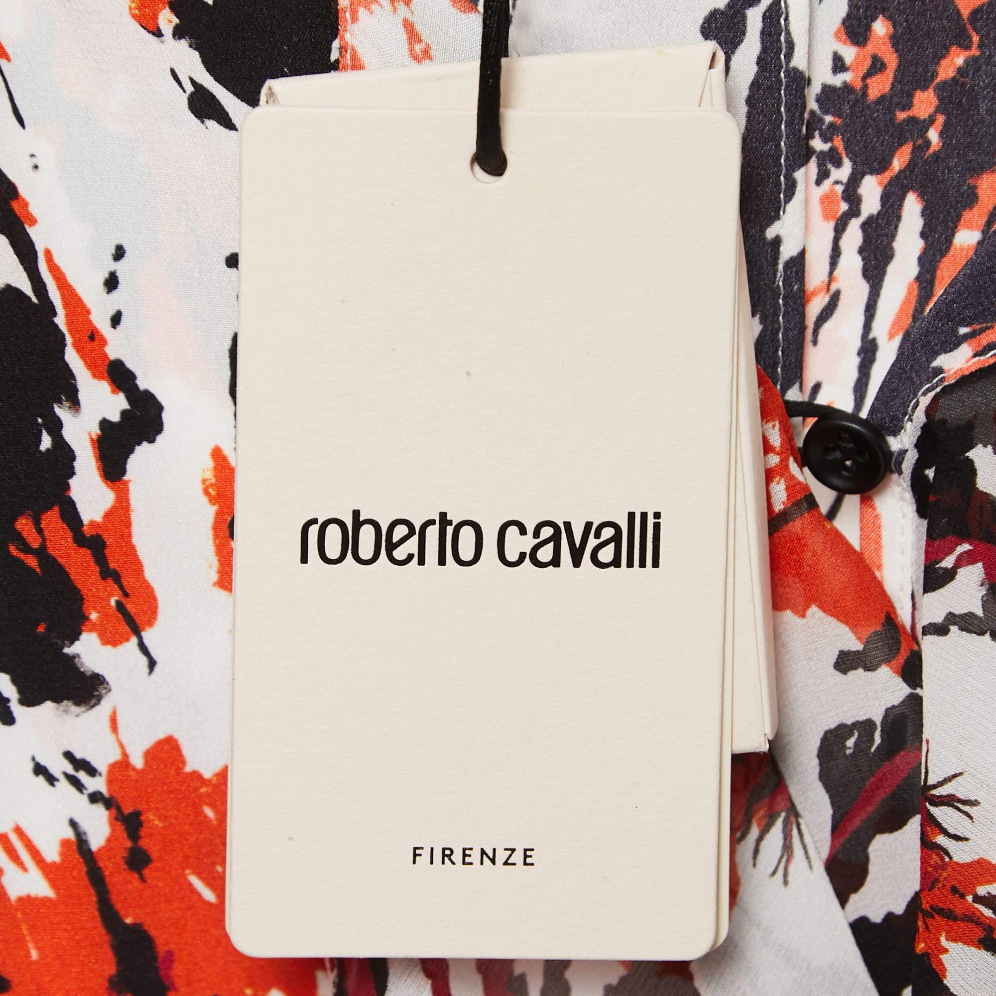 Beige Roberto Cavalli - Robe longue en mousseline de soie imprimée multicolore, taille M en vente