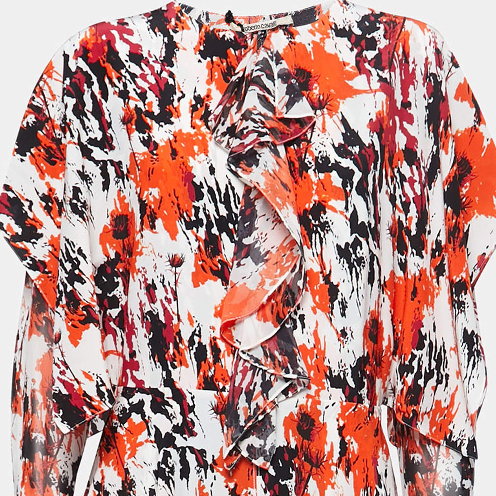 Women's Roberto Cavalli Multicolor Printed Silk Chiffon Maxi Dress M For Sale