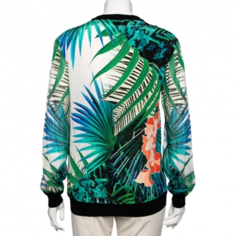 Roberto Cavalli Multicolor Printed Silk Long Sleeve T-Shirt M In Good Condition For Sale In Dubai, Al Qouz 2