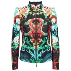Roberto Cavalli Multicolor Printed Silk Ruffle Detail Jacket M