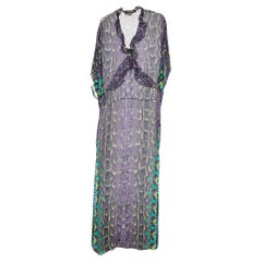 Robe longue imprimée Roberto Cavalli à volants en soie multicolore S