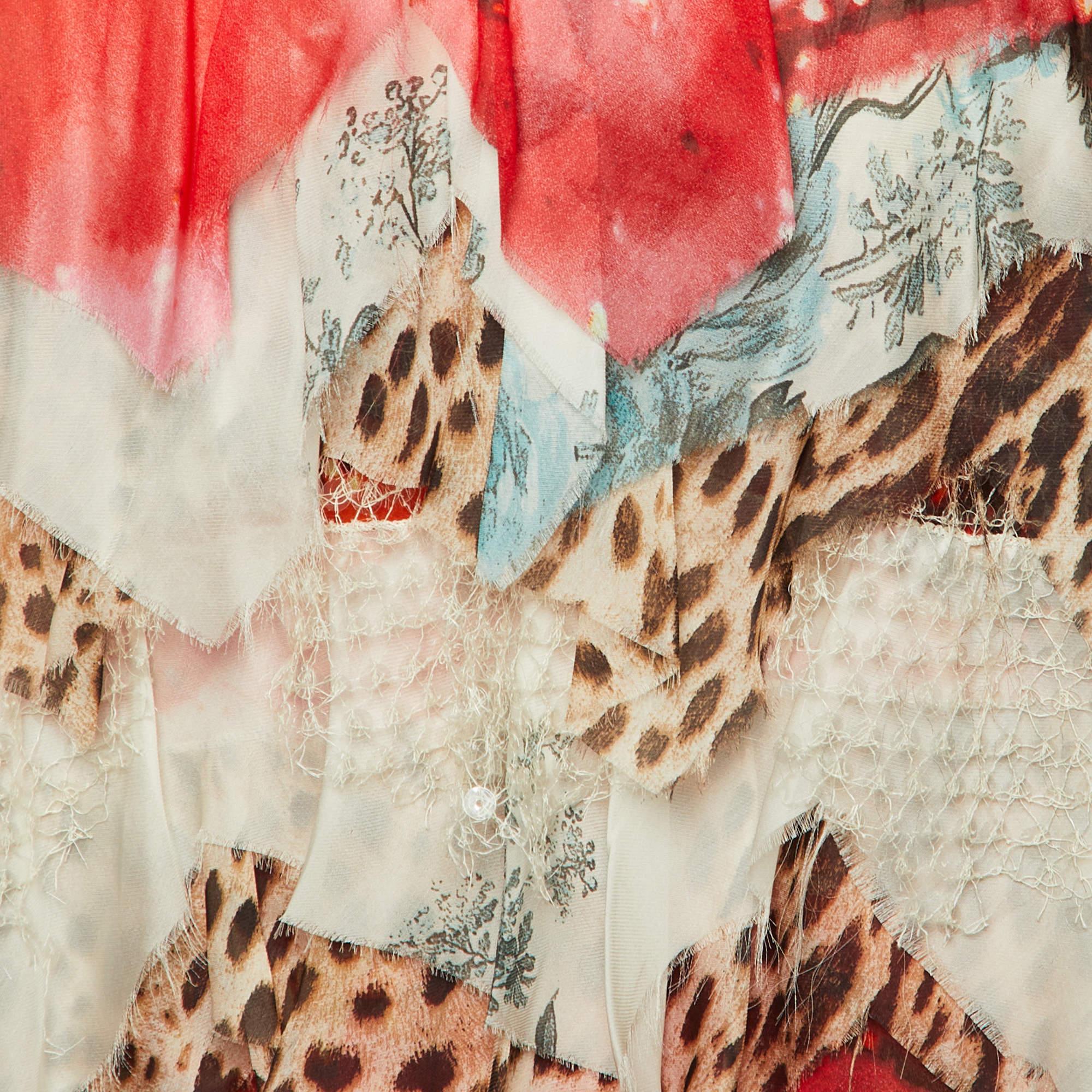 Women's Roberto Cavalli Multicolor Printed Silk Ruffled Top & Satin Palazzo Pants L/M