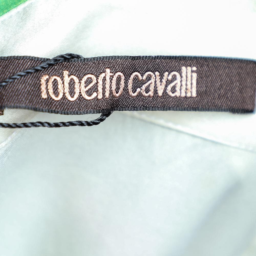 Roberto Cavalli Multicolor Printed Silk Satin Shirt L In Good Condition For Sale In Dubai, Al Qouz 2
