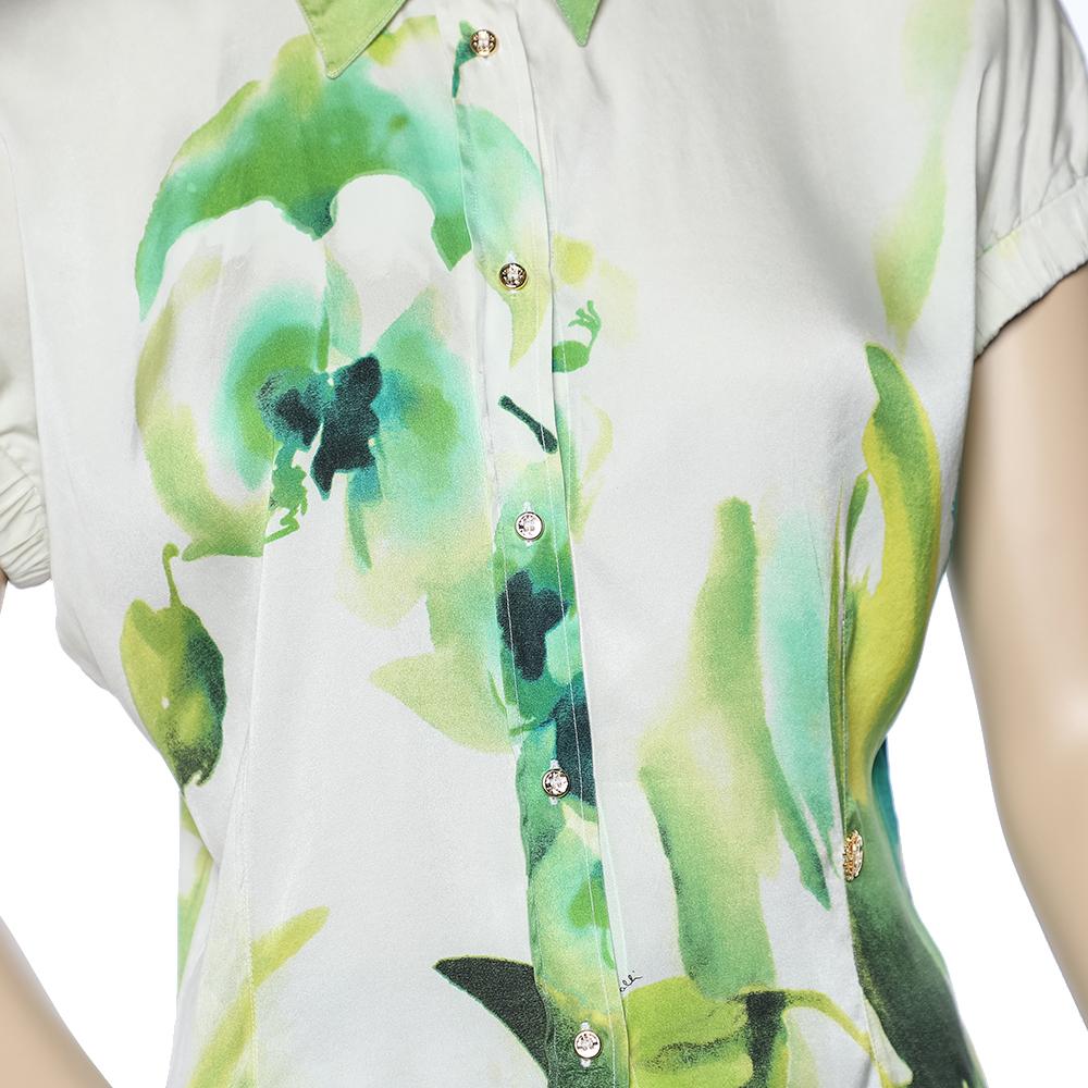 Roberto Cavalli Multicolor Printed Silk Satin Shirt L For Sale 1