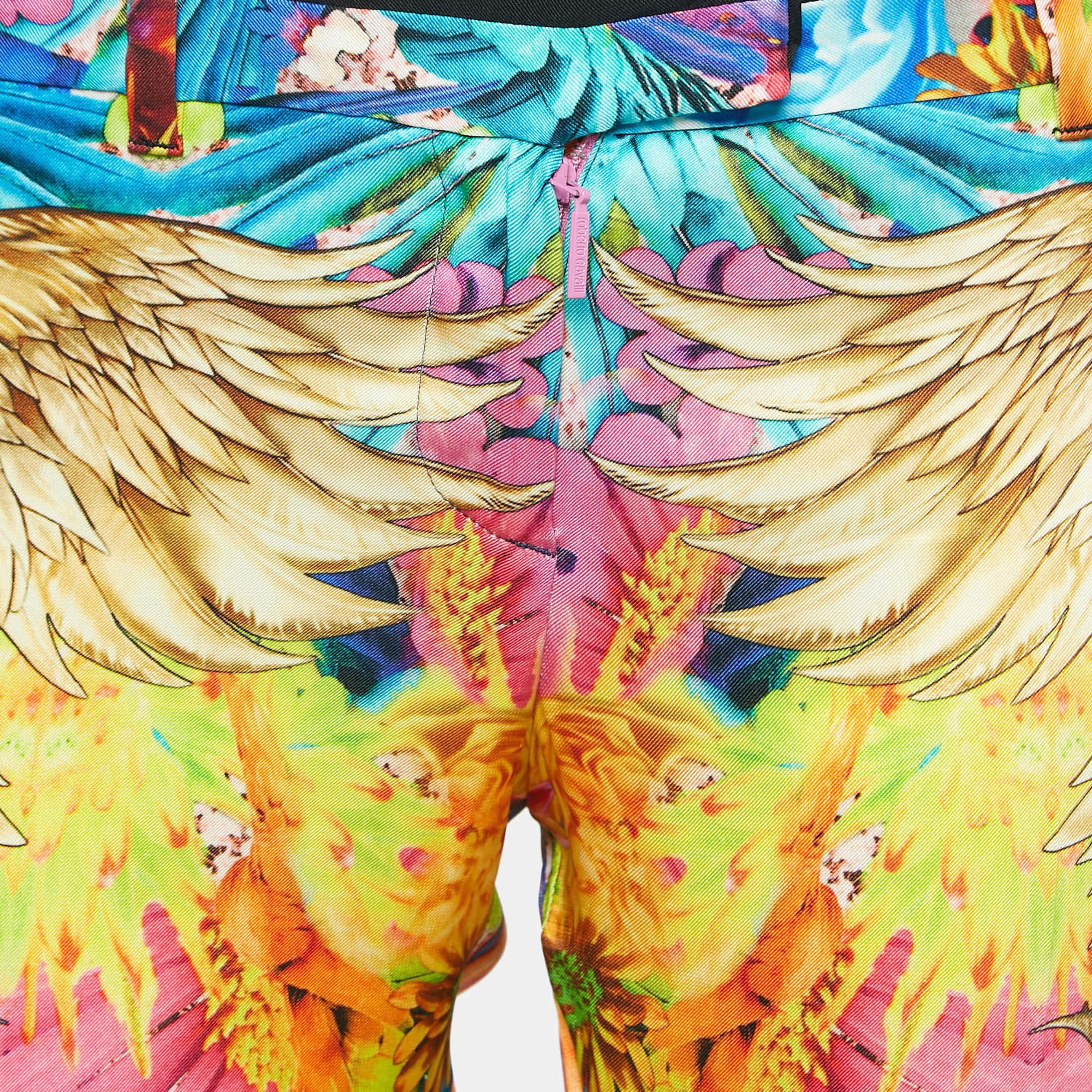 Beige Roberto Cavalli Multicolor Printed Silk Trouser S