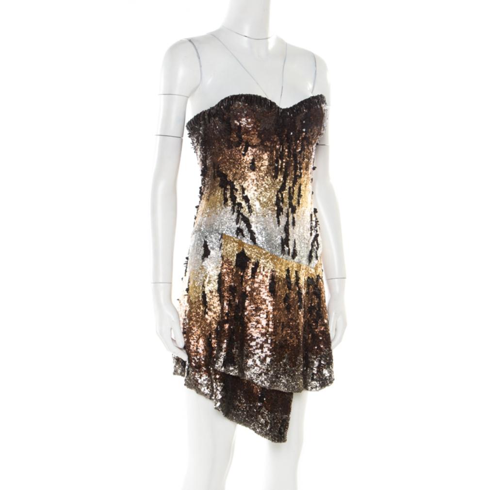 Gray Roberto Cavalli Multicolor Sequin Embellished Strapless Bustier Dress M
