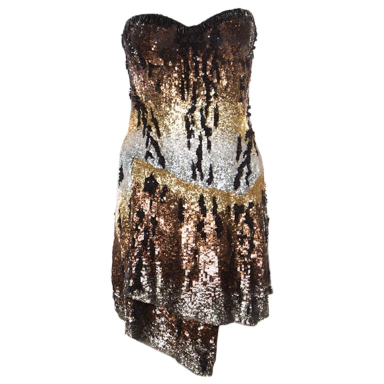 Roberto Cavalli Multicolor Sequin Embellished Strapless Bustier Dress M