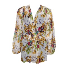 Roberto Cavalli - Chemisier faussement enveloppé en soie géorgette multicolore, imprimé floral M.