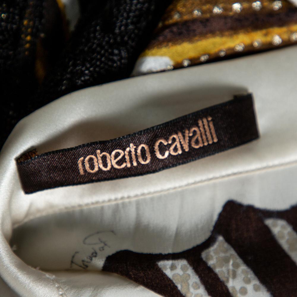 Black Roberto Cavalli Multicolor Silk Skirt and Top Set M For Sale