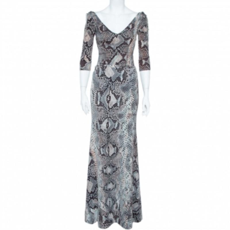 Donna Roberto Cavalli Multicolor Snake Print Stretch Knit Top and Skirt Set S/M in vendita