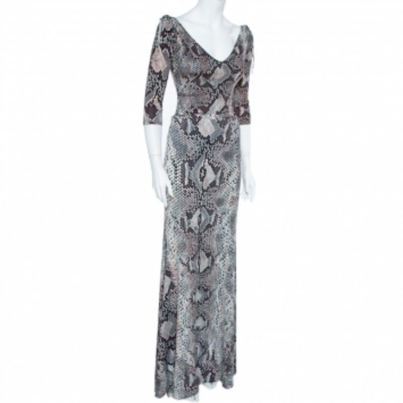 Roberto Cavalli Multicolor Snake Print Stretch Knit Top and Skirt Set S/M in vendita 1