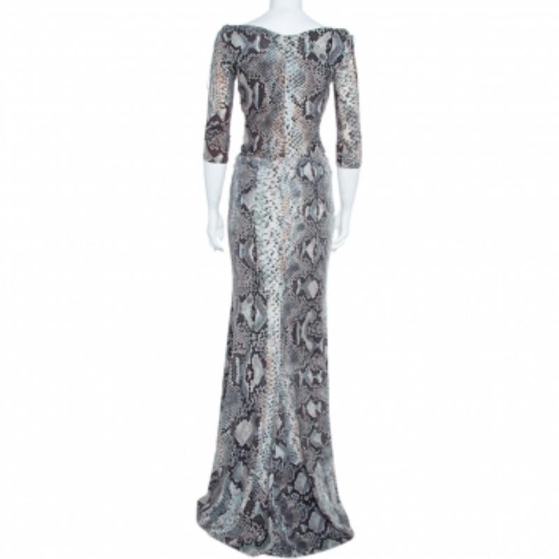 Roberto Cavalli Multicolor Snake Print Stretch Knit Top and Skirt Set S/M in vendita 2