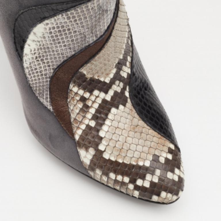 Roberto Cavalli Multicolor Snakeskin and Suede Ankle Boots Size 38.5 For Sale 3