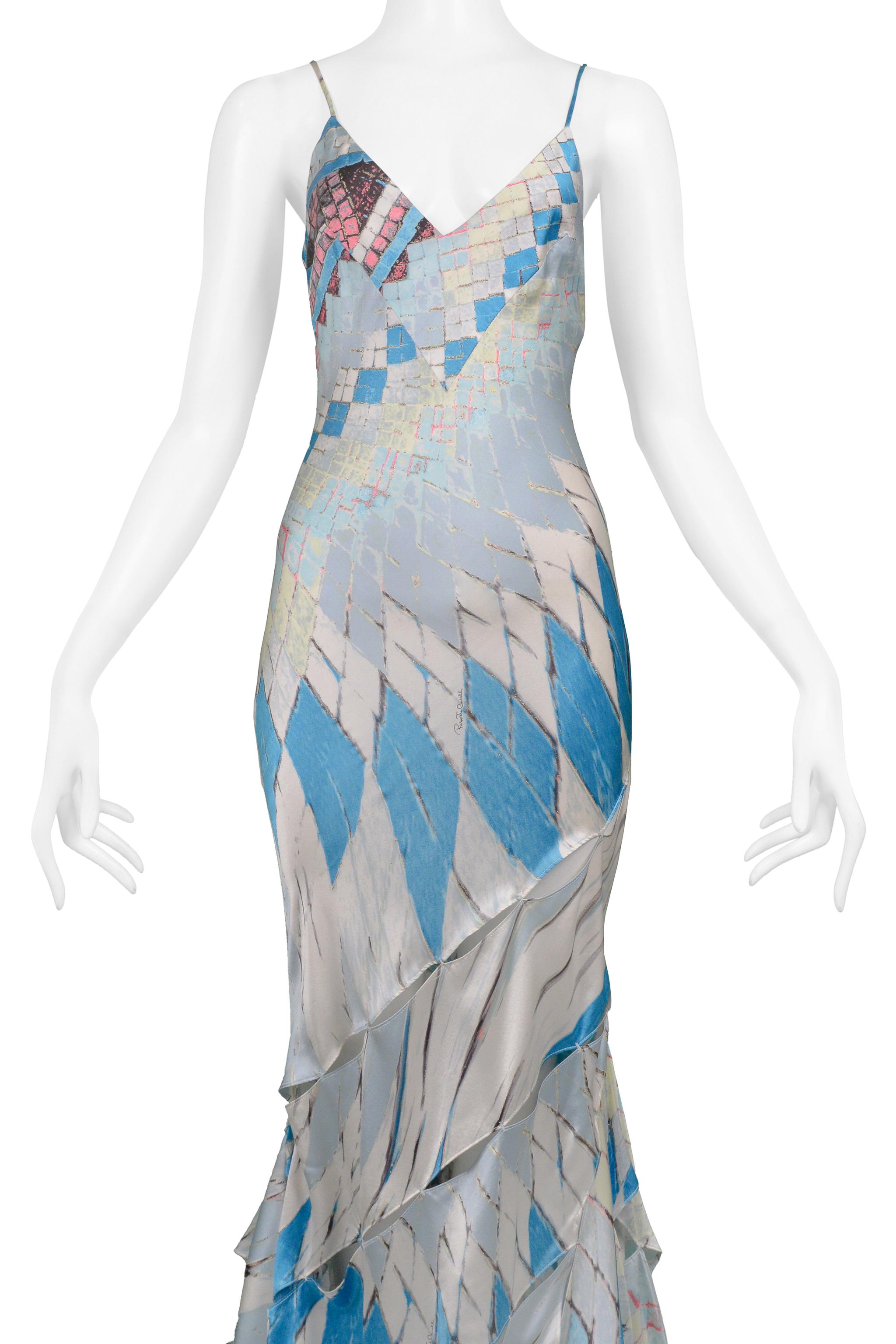 Roberto Cavalli Multicolor Stained Glass Print Gown With Cutout Slashes 2004 In Good Condition For Sale In Los Angeles, CA