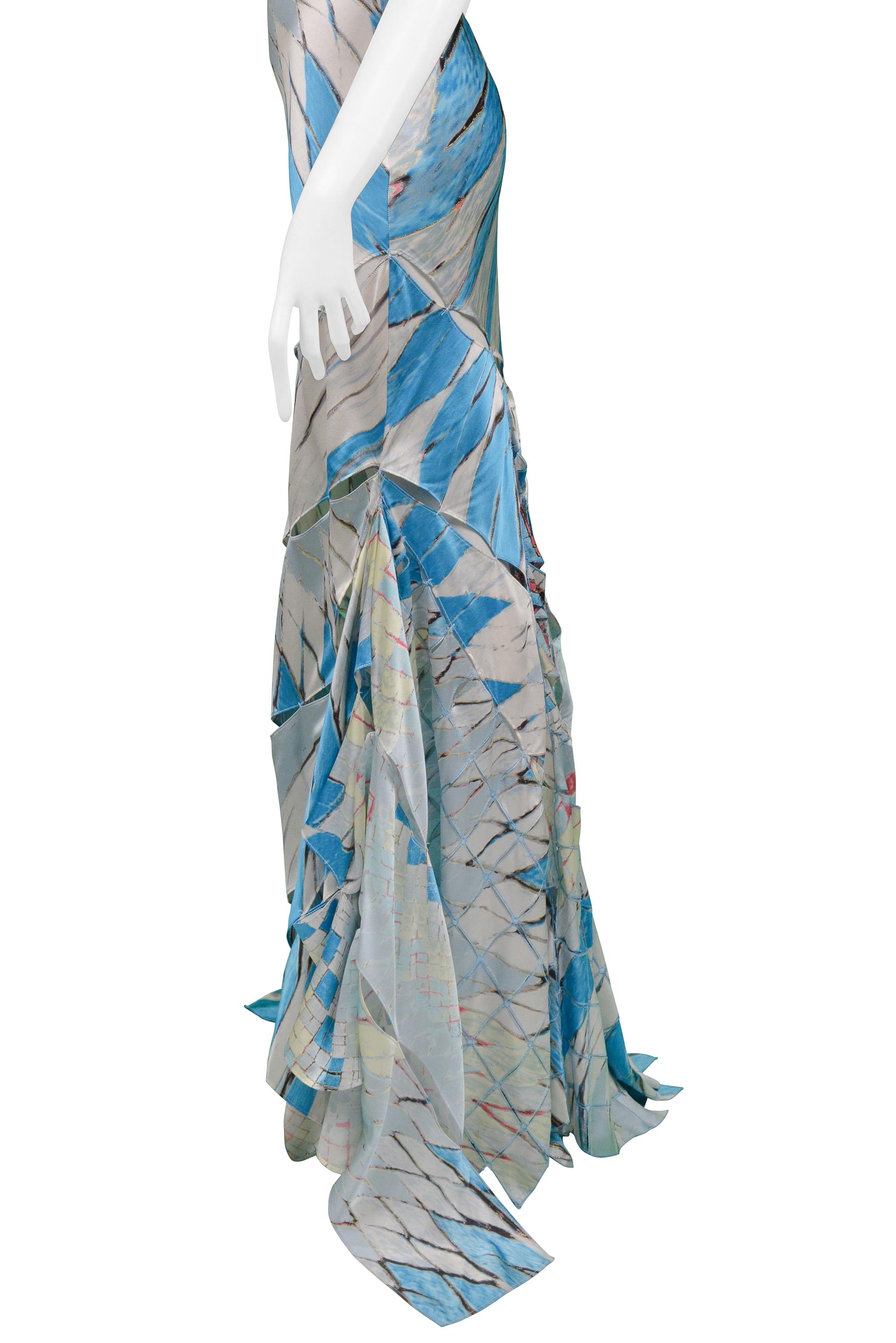 Roberto Cavalli Multicolor Stained Glass Print Gown With Cutout Slashes 2004 For Sale 1