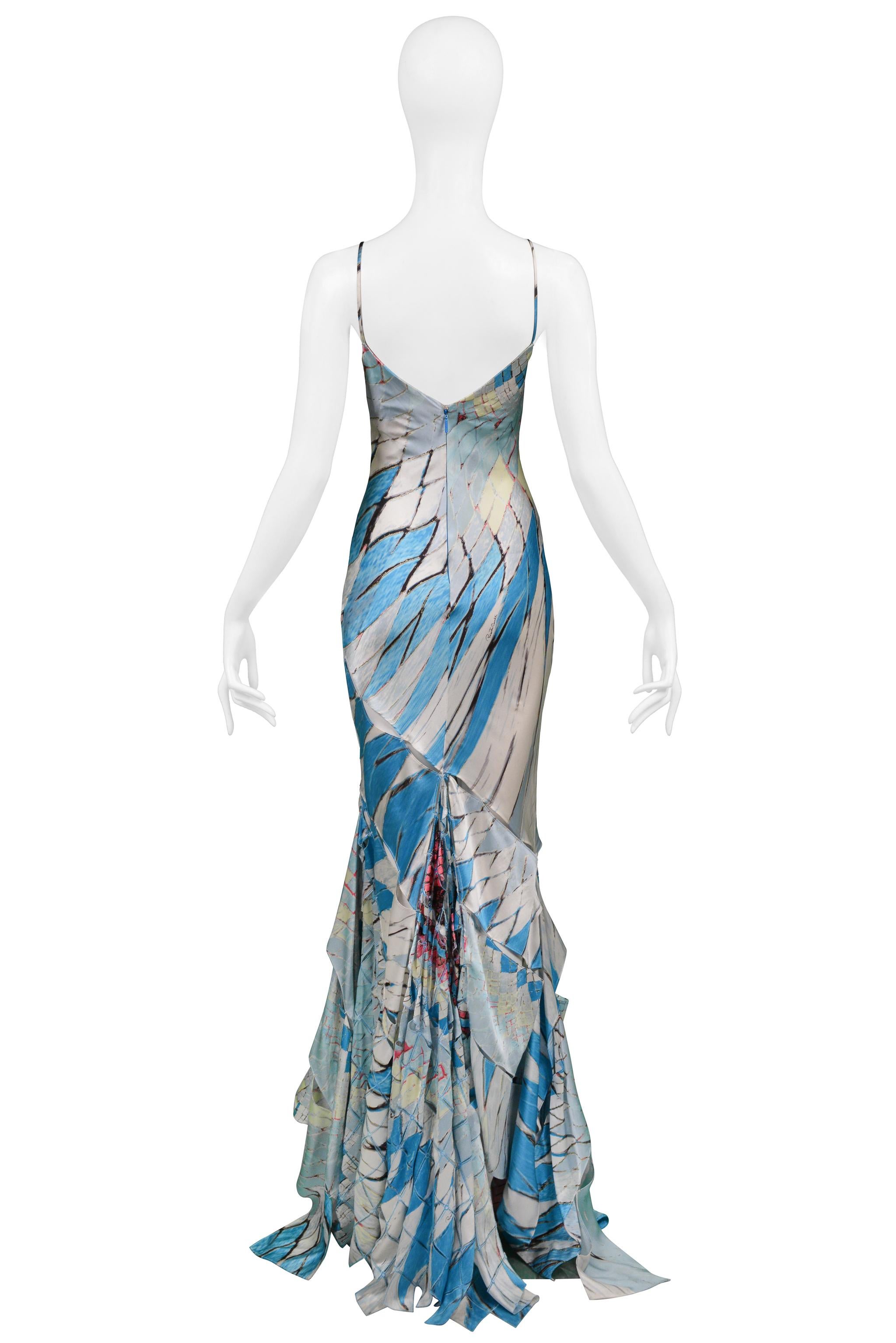 Roberto Cavalli Multicolor Stained Glass Print Gown With Cutout Slashes 2004 For Sale 3