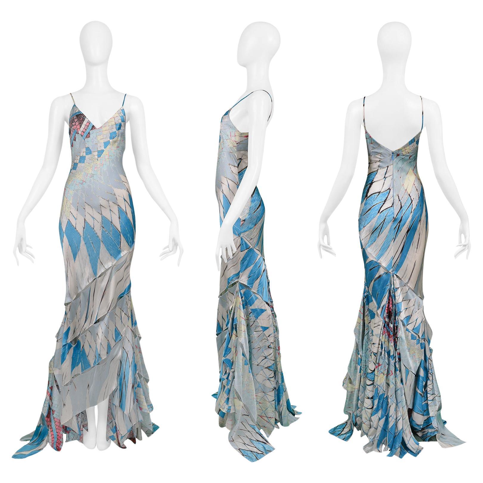 Roberto Cavalli Multicolor Stained Glass Print Gown With Cutout Slashes 2004 For Sale