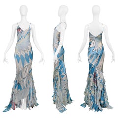 Roberto Cavalli Multicolor Stained Glass Print Gown With Cutout Slashes 2004