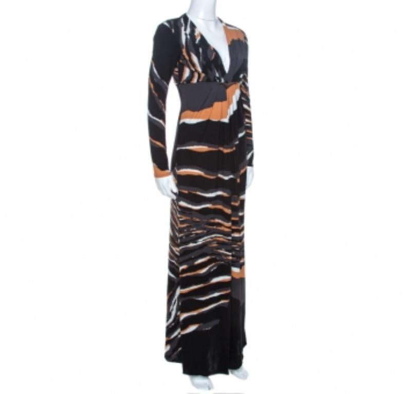 Robe longue drapée en jersey extensible multicolore Roberto Cavalli, taille S en vente 1