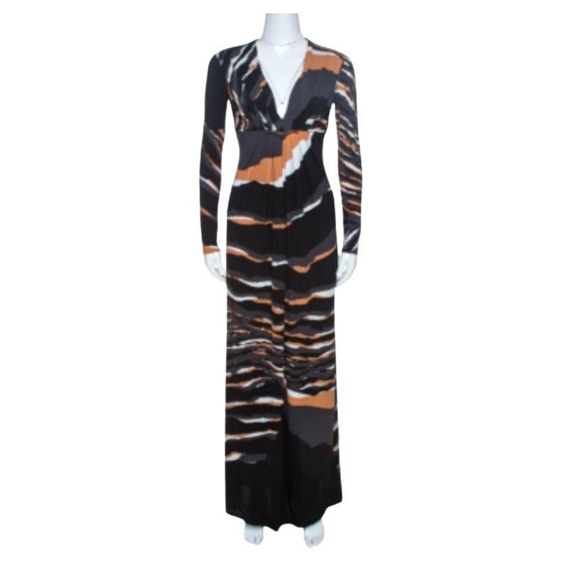 Roberto Cavalli Multicolor Stretch Jersey Draped V Neck Maxi Dress S